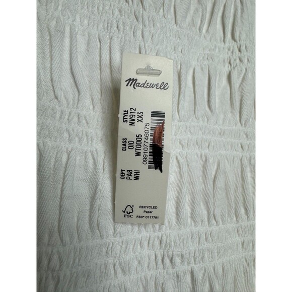 Madewell XXS Smocked Boatneck Tank White Cotton Linen Ruffle Hem Slim Fit NWT - Picture 6 of 11